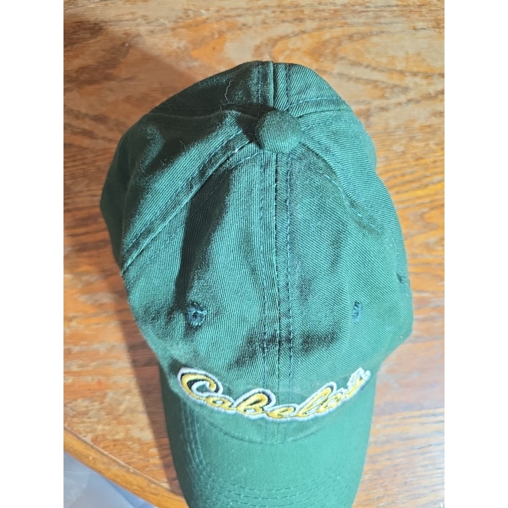 Vintage Cabela's Mens Hat Green Embroidered Yellow Logo Adjustable 90s Strapback - Picture 4 of 8